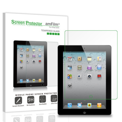 amFilm iPad 4, 3, 2  Premium Tempered Glass Screen Protector (1 Pack)