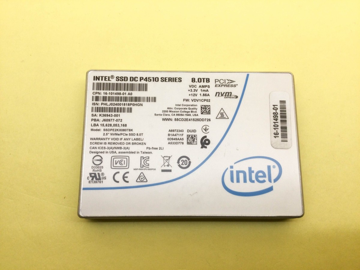 Intel DC P4510 Series 8TB NVMe PCIe 2.5in U.2 SSD SSDPE2KX080T8K