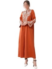 Orange Embroidered Maxi Kaftan w/ Elegant Notched Neck Modest Dress - Size 12/XL