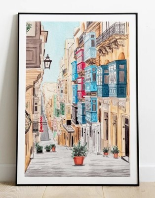 Valletta Print, Malta Wall Art, Valletta Painting, Malta Art Print, Malta Print
