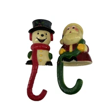 Christmas Mantel Stocking Holders Sun Hill Santa & Snowman 1982 Plastic Lot of 2