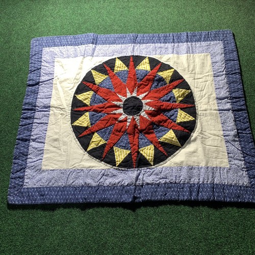VTG JC Penney Patchwork Star Blue Black Yellow Red 24" x 29" Shams Country Quilt - Picture 2 of 8
