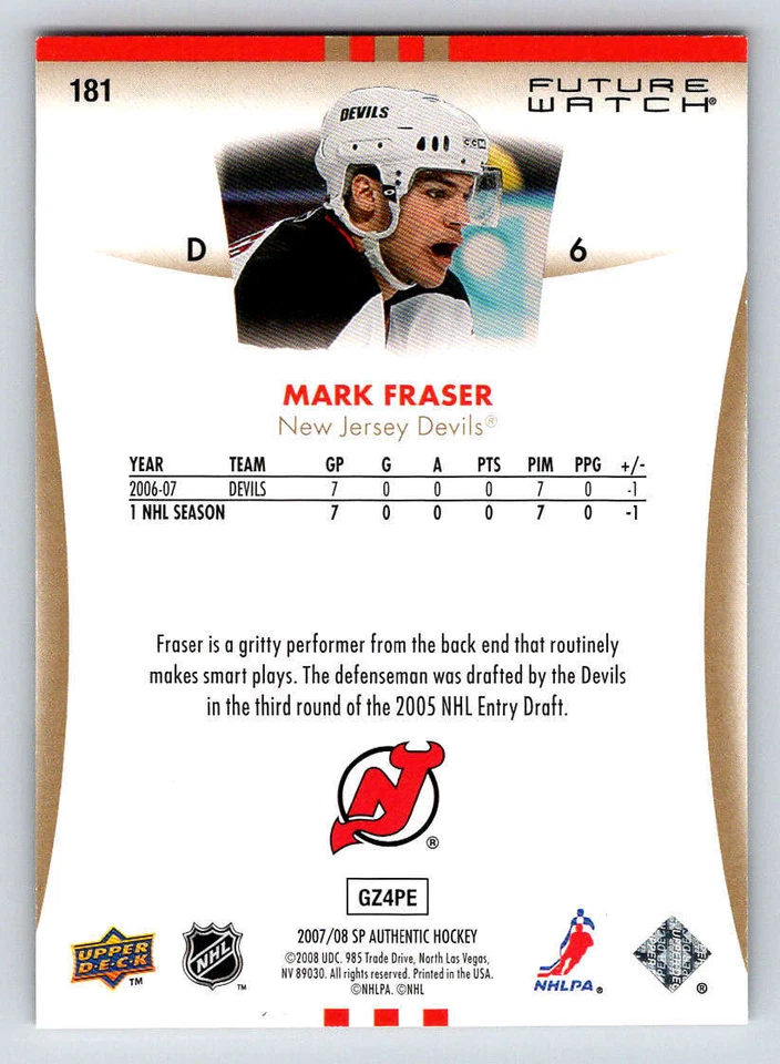 2007-08 SP Authentic Limited #181 Mark Fraser 100 (ref 188540) - Image 2 of 2