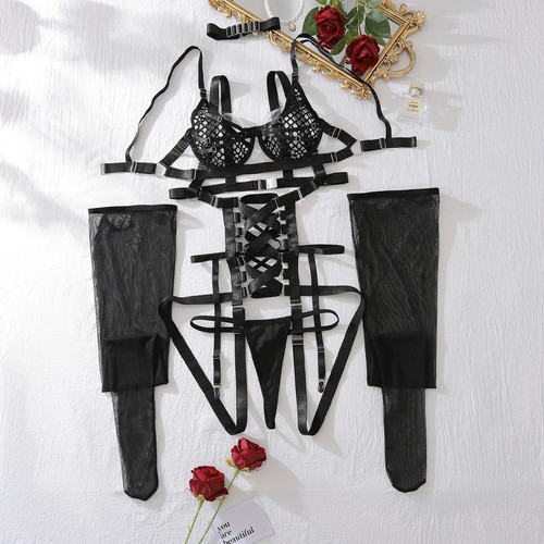 Sexy Schwarz Dessous Set Netz Erotik Strumpf Erwachsene Durchsichtig Erotik Kostüm - Bild 9 von 11