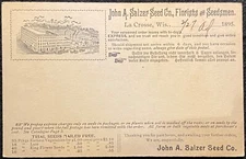 1895 *JOHN A. SALZER SEED CO.* (FLORIST) LA CROSSE WI UX12 POSTAL CARD+VIGNETTE!