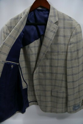 #383 Hart Schaffner Marx Window Pane Silk Blend Sports Jacket Size 44 Short