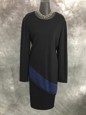 BEAUTIFUL St John knit Black blue top size L 10 12