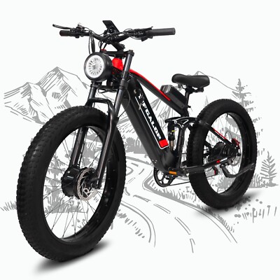 2000W E-Bike 26'' FatTire 52V 22Ah Electric Bicycle Dual Motor 37MPH Adult Ebike