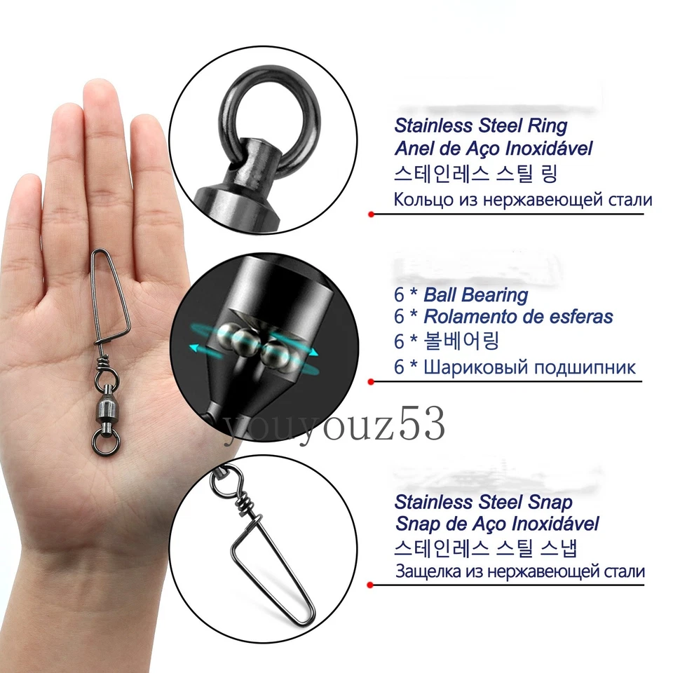 Ball Bearing Fishing Swivel Coastlock Snap High-strength Connector 15lb-240lb - Image 2 of 4