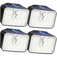 4Pack 168 LED Solar Wall Lights Outdoor PIR Motion Sensor Garden Security Lamp