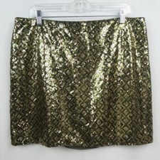 Banana Republic Diamond Geo Sequin Mini Skirt Size 16 Green Gold Metallic Glam