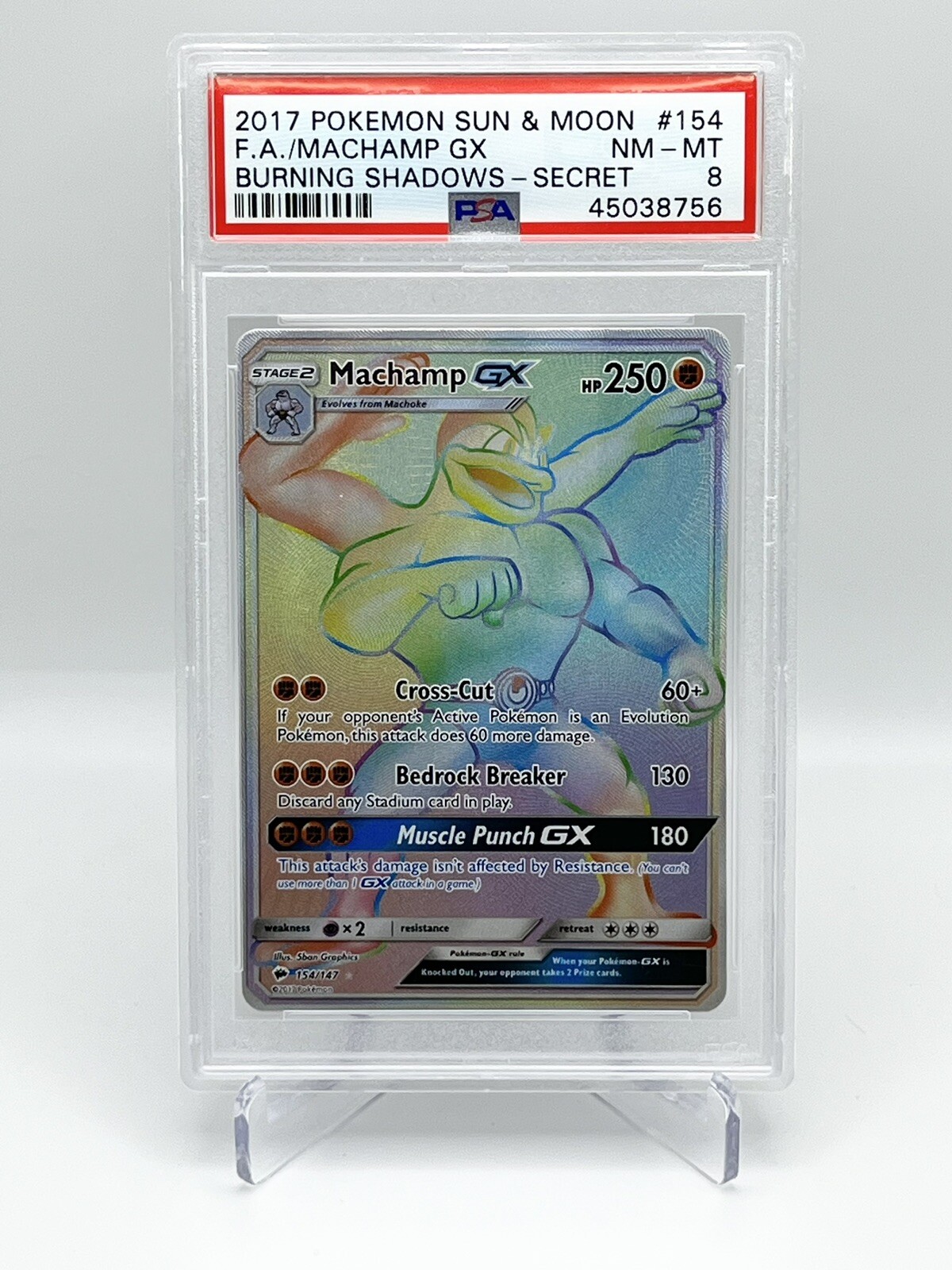 2017 Pokemon Burning Shadows 154 Machamp GX SR PSA 8
