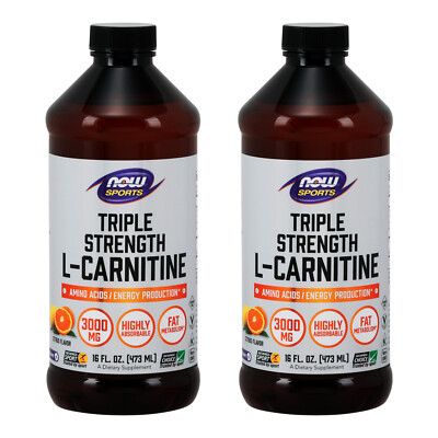 2 x NOW Sports L Carnitine Liquid Triple Strength 3000 mg Citrus 16 oz