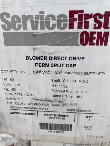 Trane 115V 4 Speed Motor - 1/3HP, 1075RPM, 48Y, MOT18948 (NEW)