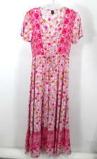 SHEIN Maxi Smocked Dress Women 5 Pink Floral Cottage Core Tiered Prairie Boho