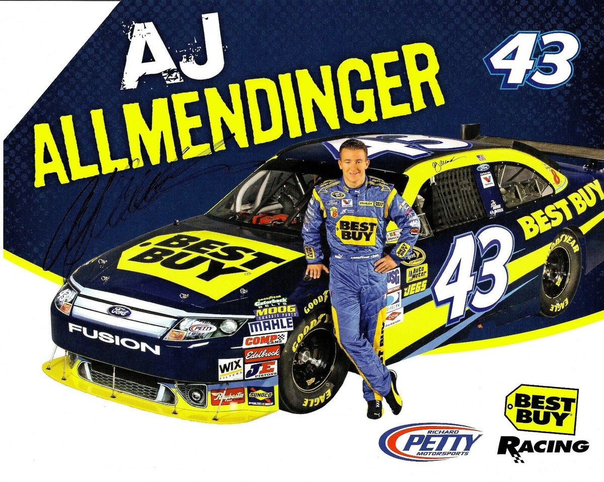 A.J. Allmendinger Signed NASCAR Best Buy Lazer Cut Promo 8x10