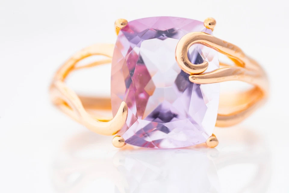 CA19  Modern Rose Gold Free-Form Amethyst Cocktail Ring, Size 9, 12x10mm Stone - Image 2 of 4