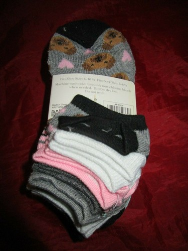 10 Pair Girls Alexa Rose No Show Socks Shoe Size 6-10.5 Cat Dog Pink Blue - Picture 2 of 4
