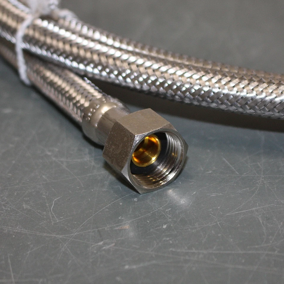 (10) Mangueras de línea de suministro de agua BRUSE 3/8" FIP x 8 pies, DN8 trenzadas de acero inoxidable Foto 4 de 4