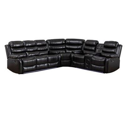 Reclining Sectional Sofa Black Faux Leather 6-Seater L-Shape Living Room Set