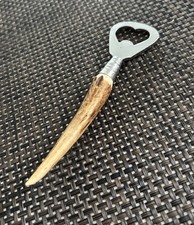 Vintage Flaschen&ouml;ffner mit Hirschhorn-Griff aus Metall | 14 cm L&auml;nge