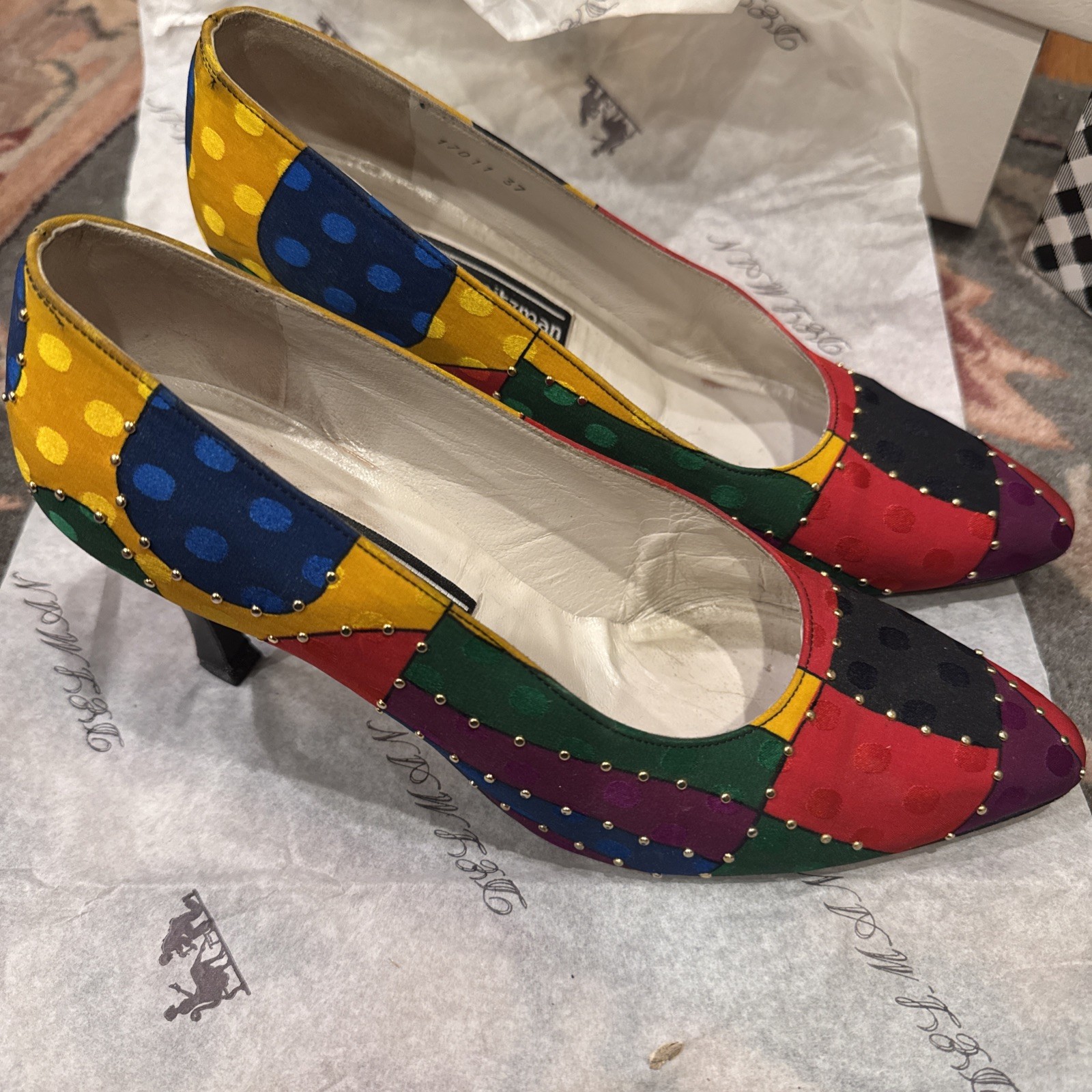 Stuart Weitzman patchwork fabric pump with stud d… - image 2