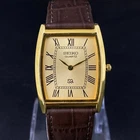 Vintage Seiko Slim Tank Quartz Men Golden Dial Dress Watch-Free DDP Shipping