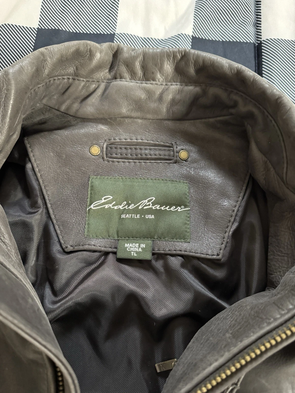 Eddie Bauer Men's Leather Jacket Brown - Full Zip- Large Tall image 4