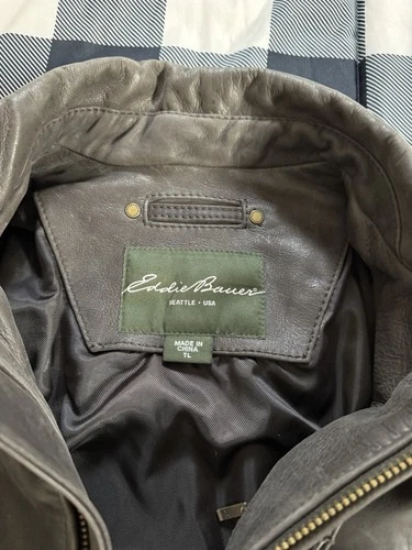 Eddie Bauer Men's Leather Jacket Brown - Full Zip- Large Tall image 4