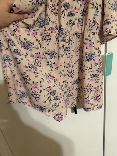 NWT Size Large Girls Copper Key Pink With Purple Flowers Romper - Picture 2 of 5