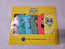 Nickelodeon SpongeBob SquarePants 6-Pair No-Show Socks Set Character Faces S/M