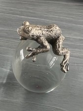 VTG Glass Paperweight Frog/Toad Signed Silver Tone Metal Hallmarked Rare!