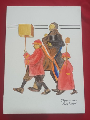 #ad Norman Rockwell painting on canvas oil 0.35x0.25m signed stamped $450.00