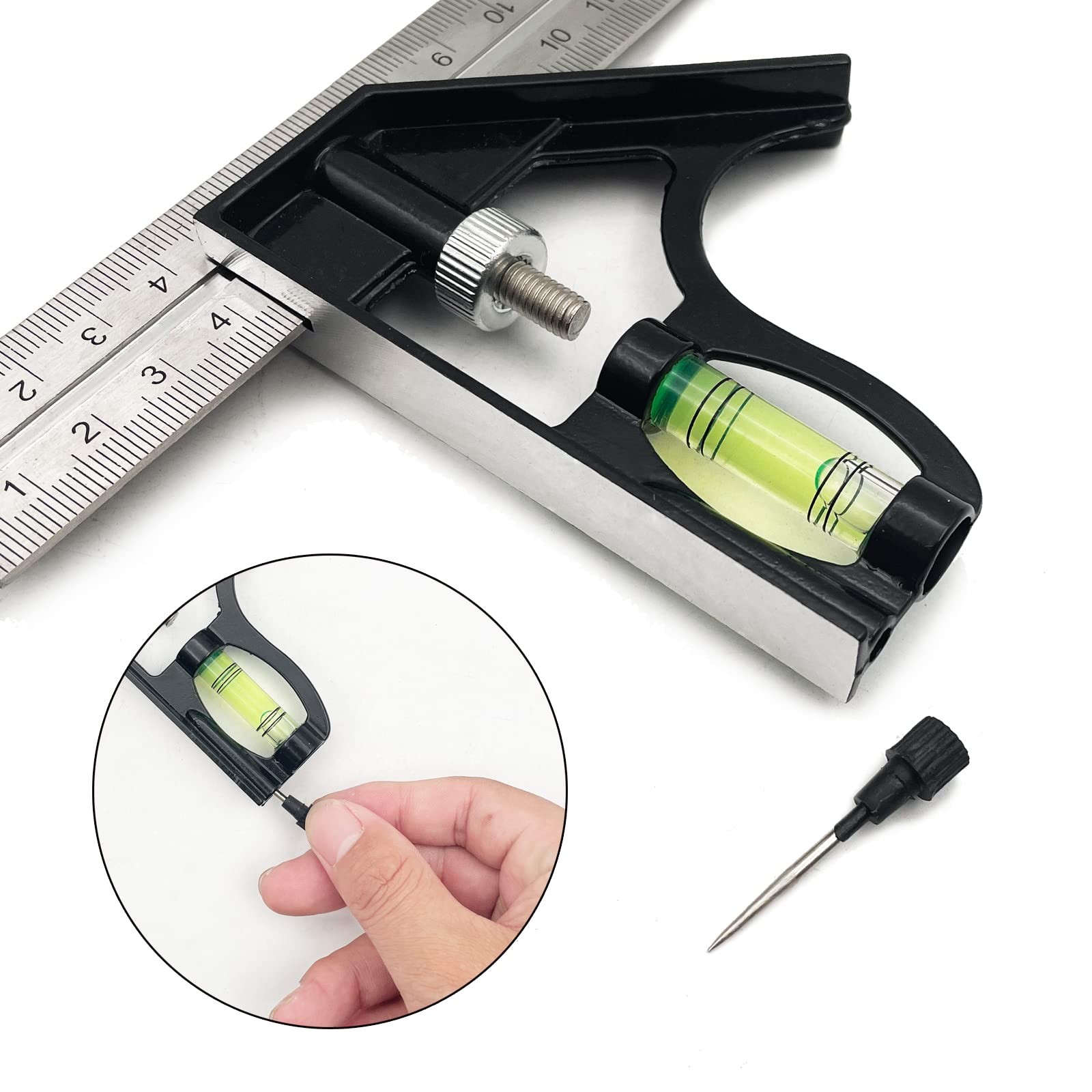 12" Combination Square, 45-90 Degree Marking, Carpentry Woodworking Measure T...