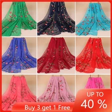 Summer Women Chiffon Long Scarf Embroidery Hijab Beach Wrap Shawl Scarves 180*75