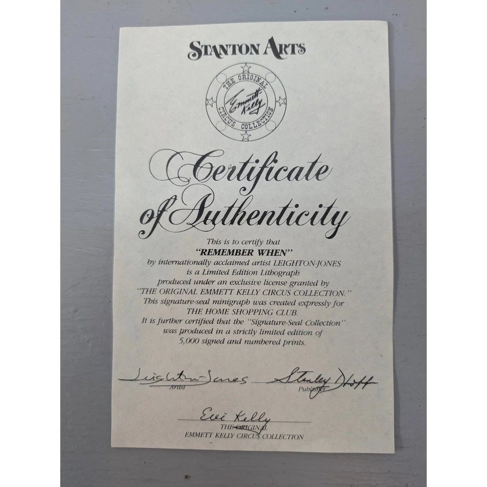 Remember When (Leighton Jones) Emmett Kelly Circus Collection 4578/5000 17"x14" Foto 2 de 4