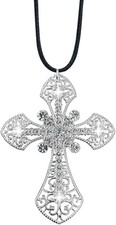Cross Car Hanging Ornament Crystal Rhinestone Car Rear View Mir Color Silver