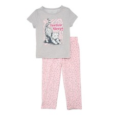 NWT Wonder Nation Kids Girls Pajama Set Size XS 4-5 Gray Cat "Feeline Sleepy"