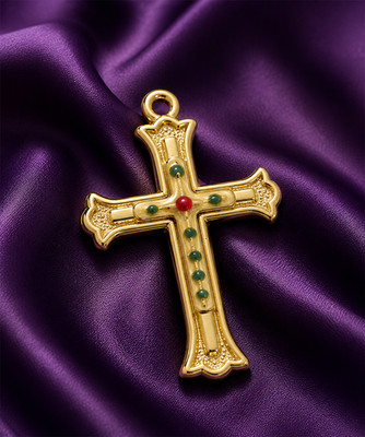 Gold Plated Sterling Silver Cloisonne Overlay Cross Pendant w/ 18'' Chain