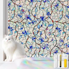 Window Privacy Film Stained Glass Decorative Static Clings Rainbow Window Tint f