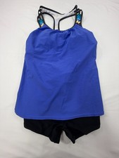 Women's Tankini Set Medium Blue Stretch Racerback Two-Piece Swimwear Beachwear