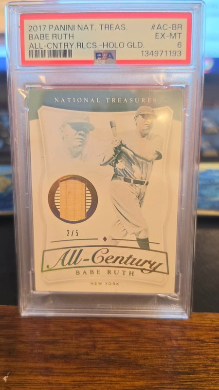 2017 Panini National Treasures Babe Ruth ALL CENTURY Bat Relic HOLO GOLD 2/5 PSA