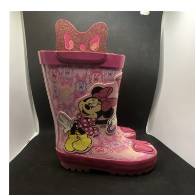Disney Minnie Mouse Daisy Duck Girls Pink Rain Boots Bow Glitter US 7-8 EU 23/25