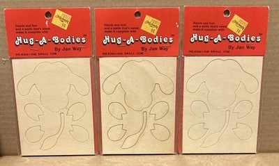 Lot Of 3 Vintage Sealed  Hug-A-Bodies  8304 Small Cow Craft Kit by Jan Way