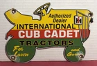 VINTAGE 1965 DATED INTERNATIONAL CUB CADET FARM TRACTORS 10” PORCELAIN SIGN