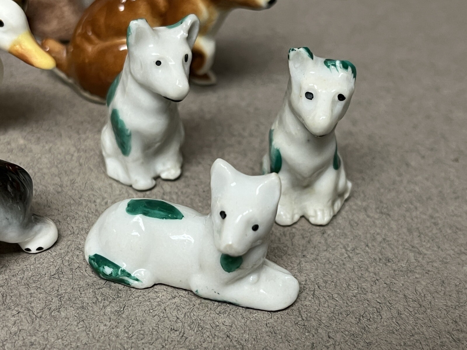 12-Vintage MINIATURE Porcelain/Ceramic Animals-Cow,Pigs,Dogs,Rabbit,Hen,Duck,Etc