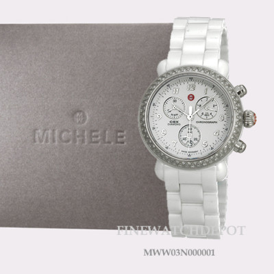Authentic MICHELE Ladies Ceramic Diamond Bezel Chronograph  display picture 3
