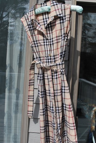Check Sleeveless Belted Shirt Dress 