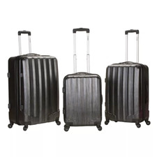  379. Rockland 3-Piece Hardside Spinner Glossy Luggage Set Black