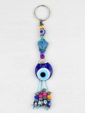 Turkish Blue Evil Eye and Hamsa Hand Key Chain Bag Lucky Greek Mati Eye Keyrings